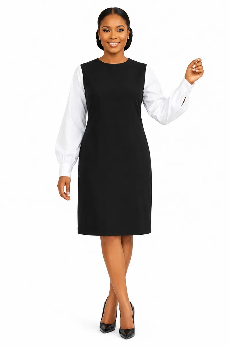 Black & White Contrast Sleeve Midi Dress